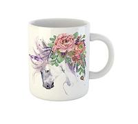 Awowee Taza de café colorida con diseño de unicornio en acuarela, ramo de flores de fantasía, caballo blanco rosa, taza de té de cerámica de 325 ml, el mejor regalo o recuerdo para familiares, amigos