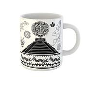 Awowee Taza de café con adornos mayas de los antiguos americanos en templo azteca blanco, taza de té de cerámica de 325 ml, el mejor regalo o recuerdo para familiares, amigos y compañeros de trabajo