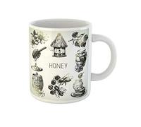 Awowee Taza de café con diseño de abeja y miel, vintage, dibujada a mano, colmena, diseño de panal de abeja, naturaleza, taza de té de cerámica de 325 ml, el mejor regalo o recuerdo para familiares