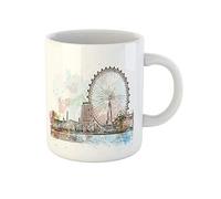 Awowee Taza de café con diseño de acuarela de Ferry gigante Londres, Reino Unido, 325 ml, taza de té de cerámica, el mejor regalo o recuerdo para familiares, amigos y compañeros de trabajo