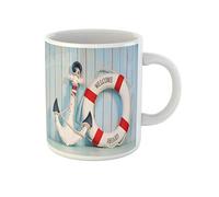 Awowee Taza de café con diseño de ancla marinera y boya salvavidas, color blanco, 325 ml, tazas de té de cerámica, el mejor regalo o recuerdo para familiares, amigos y compañeros de trabajo
