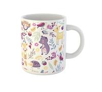 Awowee Taza de café con diseño de animales del bosque de dibujos animados y diferentes plantas en tazas de té de cerámica de 325 ml, el mejor regalo o recuerdo para familiares, amigos y compañeros de