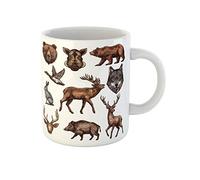 Awowee Taza de café con diseño de animales y pájaros de oso del bosque salvaje, ciervo, taza de té de cerámica de 325 ml, el mejor regalo o recuerdo para familiares, amigos, compañeros de trabajo