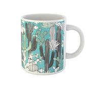 Awowee Taza de café con diseño de cactus silvestres y bosque agradable, paleta azul y verde, taza de té de cerámica de 325 ml, el mejor regalo o recuerdo para familiares, amigos, compañeros de trabajo