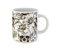 Awowee Taza de café con diseño de calavera dorada y flores de rosa en negro, taza de té de cerámica de 325 ml, el mejor regalo o recuerdo para familiares, amigos y compañeros de trabajo