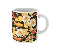 Awowee Taza de café con diseño de carpa koi roja y loto de peces japoneses asiáticos, taza de té de cerámica de 325 ml, el mejor regalo o recuerdo para familiares, amigos y compañeros de trabajo