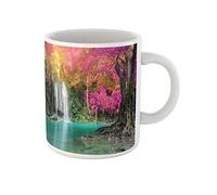 Awowee Taza de café con diseño de cascada verde en el bosque otoñal en el parque nacional Erawan de 325 ml, taza de té de cerámica, el mejor regalo o recuerdo para familiares, amigos y compañeros de