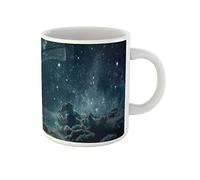 Awowee Taza de café con diseño de cielo nocturno, estrellas y nubes de luna, madera de esta taza de té de cerámica de 325 ml, el mejor regalo o recuerdo para familiares, amigos, compañeros de trabajo