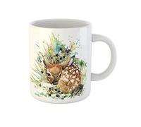 Awowee Taza de café con diseño de ciervo, cervatillo, bosque, animales, acuarela, bebé, hermoso dibujo, 325 ml, taza de té de cerámica, el mejor regalo o recuerdo para familiares, amigos y compañeros
