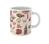 Awowee Taza de café con diseño de coche, Londres, viajes, vintage, Inglaterra, retro, abstracto, flor, 325 ml, taza de té de cerámica, el mejor regalo o recuerdo para familiares, amigos y compañeros
