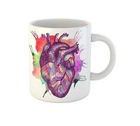 Awowee Taza de café con diseño de corazón humano colorido morado para tu realista simbólico taza de té de cerámica de 325 ml, el mejor regalo o recuerdo para familiares, amigos y compañeros de trabajo