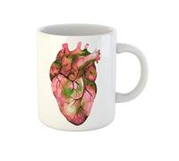 Awowee Taza de café con diseño de corazón humano inusual de anatomía verde, rastrero de acuarela, rosa, artística, taza de té de cerámica de 325 ml, el mejor regalo o recuerdo para familiares, amigos