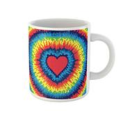 Awowee Taza de café con diseño de corazón y arco iris, teñido anudado, colorido, 325 ml, taza de té de cerámica, el mejor regalo o recuerdo para familiares, amigos y compañeros de trabajo