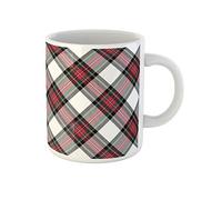 Awowee Taza de café con diseño de cuadros rojos, diseño de tartán diagonal, sin degradados, color verde, taza de té de cerámica de 325 ml, el mejor regalo o recuerdo para familiares, amigos y