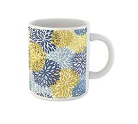 Awowee Taza de café con diseño de flor de primavera verde, azul, amarillo y azul marino, crisantemo marrón, taza de té de cerámica de 325 ml, el mejor regalo o recuerdo para familiares, amigos