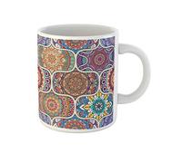 Awowee Taza de café con diseño de flores, marroquí, bohemio, mandala indio, colorido, tribal, de cerámica, 325 ml, el mejor regalo o recuerdo para familiares, amigos y compañeros de trabajo