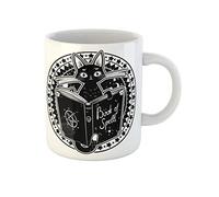 Awowee Taza de café con diseño de gato bruja negra leyendo el libro de magia oscura, taza de té de cerámica de 325 ml, el mejor regalo o recuerdo para familiares, amigos y compañeros de trabajo