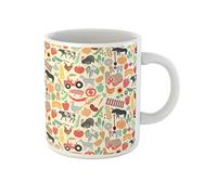Awowee Taza de café con diseño de granja agrícola de molino de viento, tractor, vaca, pollo, cerdo, oveja, taza de té de cerámica de 325 ml, el mejor regalo o recuerdo para familiares, amigos y