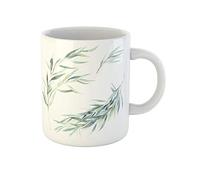 Awowee Taza de café con diseño de hojas verdes, hojas de acuarela, ramas de eucalipto, clip artístico, acuarela, taza de té de cerámica de 325 ml, el mejor regalo o recuerdo para familiares, amigos y