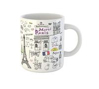 Awowee Taza de café con diseño de la Torre Eiffel de París, diseño de taxi, arco del triunfo de 325 ml, taza de té de cerámica, el mejor regalo o recuerdo para familiares, amigos y compañeros de