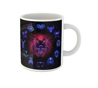 Awowee Taza de café con diseño de león, horóscopo de neón, signos del zodiaco, astrología, Leo, taza de té de cerámica, 325 ml, el mejor regalo o recuerdo para familiares, amigos y compañeros de