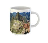Awowee Taza de café con diseño de llama azul en la histórica ciudad perdida de Machu Picchu, taza de té de cerámica de 325 ml, el mejor regalo o recuerdo para familiares, amigos y compañeros de