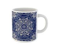 Awowee Taza de café con diseño de mandala azul, floral, tibetana, asiática, con diseño de flores asiáticas y decoupage, tazas de té de cerámica de 325 ml, el mejor regalo o recuerdo para familiares