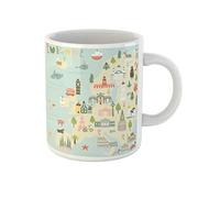 Awowee Taza de café con diseño de mapa de Europa, animales, árboles y flores, taza de té de cerámica, 325 ml, el mejor regalo o recuerdo para familiares, amigos, compañeros de trabajo