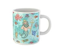Awowee Taza de café con diseño de Mar Azul Neptuno, niños, animales, hada, rey sirena, mitología, taza de té de cerámica, 325 ml, el mejor regalo o recuerdo para familiares, amigos, compañeros de