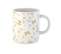 Awowee Taza de café con diseño de mariposas de oro rosa en colores pastel, confeti y puntos redondos, taza de té de cerámica de 325 ml, recuerdo para familiares, amigos, compañeros de trabajo