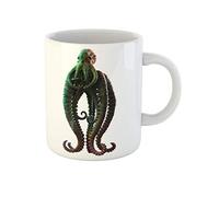 Awowee Taza de café con diseño de monstruo verde con tentáculos de terror en 3D, criatura marina alienígena Cthulhu, taza de té de cerámica de 325 ml, el mejor regalo o recuerdo para familiares