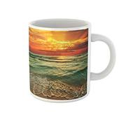 Awowee Taza de café con diseño de océano, mar, puesta de sol, amanecer, playa, vacaciones, amanecer, destino, atardecer, taza de té de cerámica, 325 ml, el mejor regalo o recuerdo para familiares