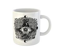 Awowee Taza de café con diseño de ojo que todo lo ve, tatuaje oculto, llave mágica masónica, taza de té de cerámica de 325 ml, el mejor regalo o recuerdo para familiares, amigos, compañeros de trabajo