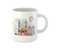 Awowee Taza de café con diseño de paisaje de ciudad en acuarela, globo aerostático en edificios, árboles, lámparas, tazas de té de cerámica de 325 ml, el mejor regalo o recuerdo para familiares