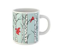 Awowee Taza de café con diseño de pájaros cardenales sentados y volando entre abedul, taza de té de cerámica de 325 ml, el mejor regalo o recuerdo para familiares, amigos y compañeros de trabajo