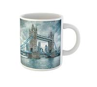 Awowee Taza de café con diseño de puente de la torre azul en Londres, Reino Unido, durante la tormenta de nieve, tazas de té de cerámica de 325 ml, el mejor regalo o recuerdo para familiares, amigos y