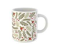 Awowee Taza de café con diseño de ramas de abeto verde, hojas y bayas, patrón de invierno, taza de té de cerámica de 325 ml, el mejor regalo o recuerdo para familiares, amigos, compañeros de trabajo