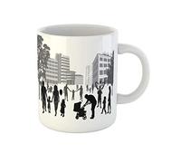Awowee Taza de café con diseño de silueta de familias caminando en la ciudad, estilo de vida, gente urbana, taza de té de cerámica de 325 ml, el mejor regalo o recuerdo para familiares, amigos y