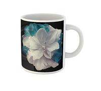 Awowee Taza de café con diseño de tulipán blanco turquesa en el camino negro, 325 ml, taza de té de cerámica, el mejor regalo o recuerdo para familiares, amigos y compañeros de trabajo