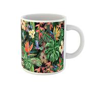 Awowee Taza de café con flores tropicales, patrón de acuarela, hojas exóticas y plantas realistas, tazas de té de cerámica de 325 ml, el mejor regalo o recuerdo para familiares, amigos, compañeros de