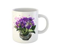 Awowee Taza de café con flores violetas en maceta africana de primavera acuarela, esta es una taza de té de cerámica de 325 ml, recuerdo para familiares, amigos, compañeros de trabajo