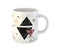 Awowee Taza de café con forma geométrica de mármol dorado rosa y triángulos, elegante patrón de taza de té de cerámica de 325 ml, el mejor regalo o recuerdo para familiares, amigos, compañeros de