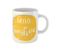 Awowee Taza de café con frase en inglés "Hello Sunshine for Save the Date", taza de té de cerámica de 325 ml, el mejor regalo o recuerdo para familiares, amigos y compañeros de trabajo