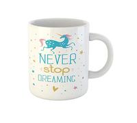 Awowee Taza de café con letras motivacionales Never Stop Dreaming and Unicorn Cute 325 ml taza de té de cerámica, el mejor regalo o recuerdo para familiares, amigos, compañeros de trabajo