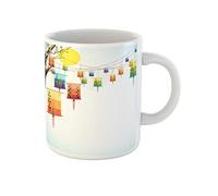 Awowee Taza de café con luces de hadas grandes y coloridas linternas que traerán buena suerte, tazas de té de cerámica de 325 ml, el mejor regalo o recuerdo para familiares, amigos y compañeros de