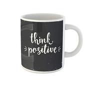Awowee Taza de café con mensaje en inglés "Think Positive Calligaphic Inspiration", actitud, creatividad creativa, tazas de té de cerámica de 325 ml, el mejor regalo o recuerdo para familiares, amigos
