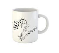 Awowee Taza de café con notas musicales en hoja sólida remolino negro de 325 ml, taza de té de cerámica, el mejor regalo o recuerdo para familiares, amigos y compañeros de trabajo