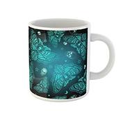 Awowee Taza de café con patrón de color de polilla, cabeza muerta, calavera, luna, estrellas, esotérica, taza de té de cerámica de 325 ml, el mejor regalo o recuerdo para familiares, amigos y