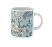 Awowee Taza de café con patrón floral blanco crisantemo rosa con contorno de mano de 325 ml, taza de té de cerámica, el mejor regalo o recuerdo para familiares, amigos y compañeros de trabajo