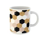 Awowee Taza de café con patrón geométrico abstracto geométrico dorado blanco y negro hexagonal de 325 ml, tazas de té de cerámica, el mejor regalo o recuerdo para familiares, amigos, compañeros de